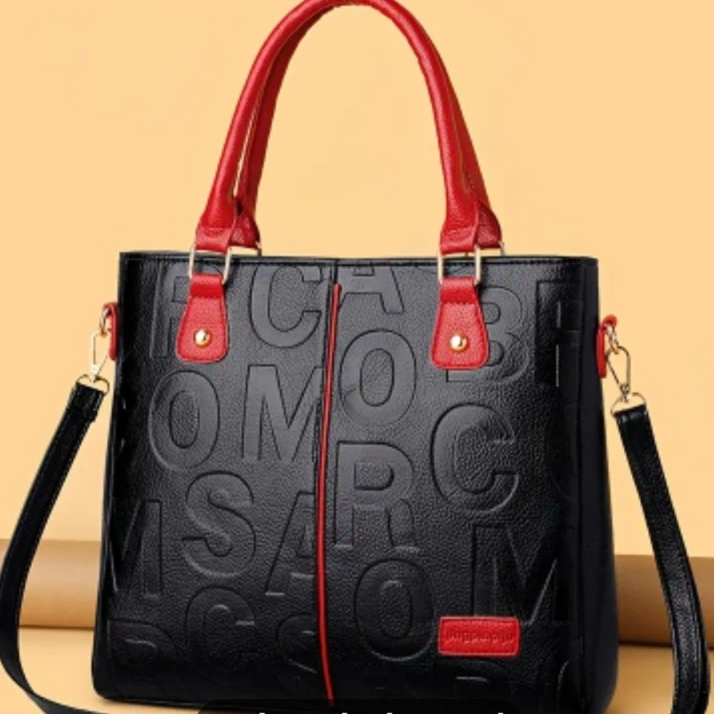 Chic Black and Red Embossed Tote